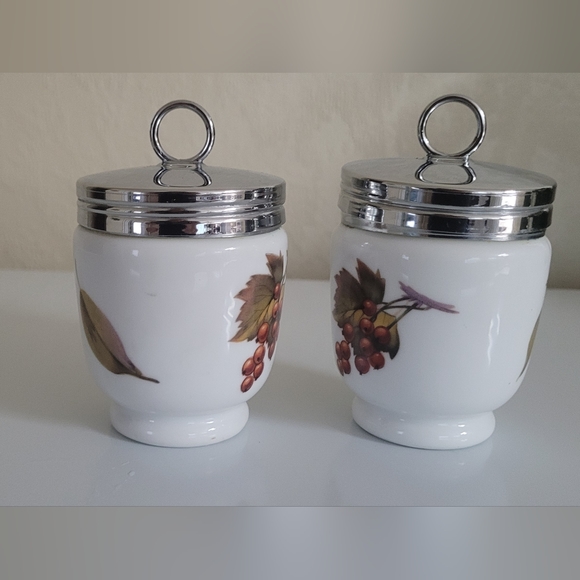 Egg Coddler Set of 2 ROYAL WORCESTER Porcelain ENGLAND Evesham Vale Pattern - Picture 7 of 12
